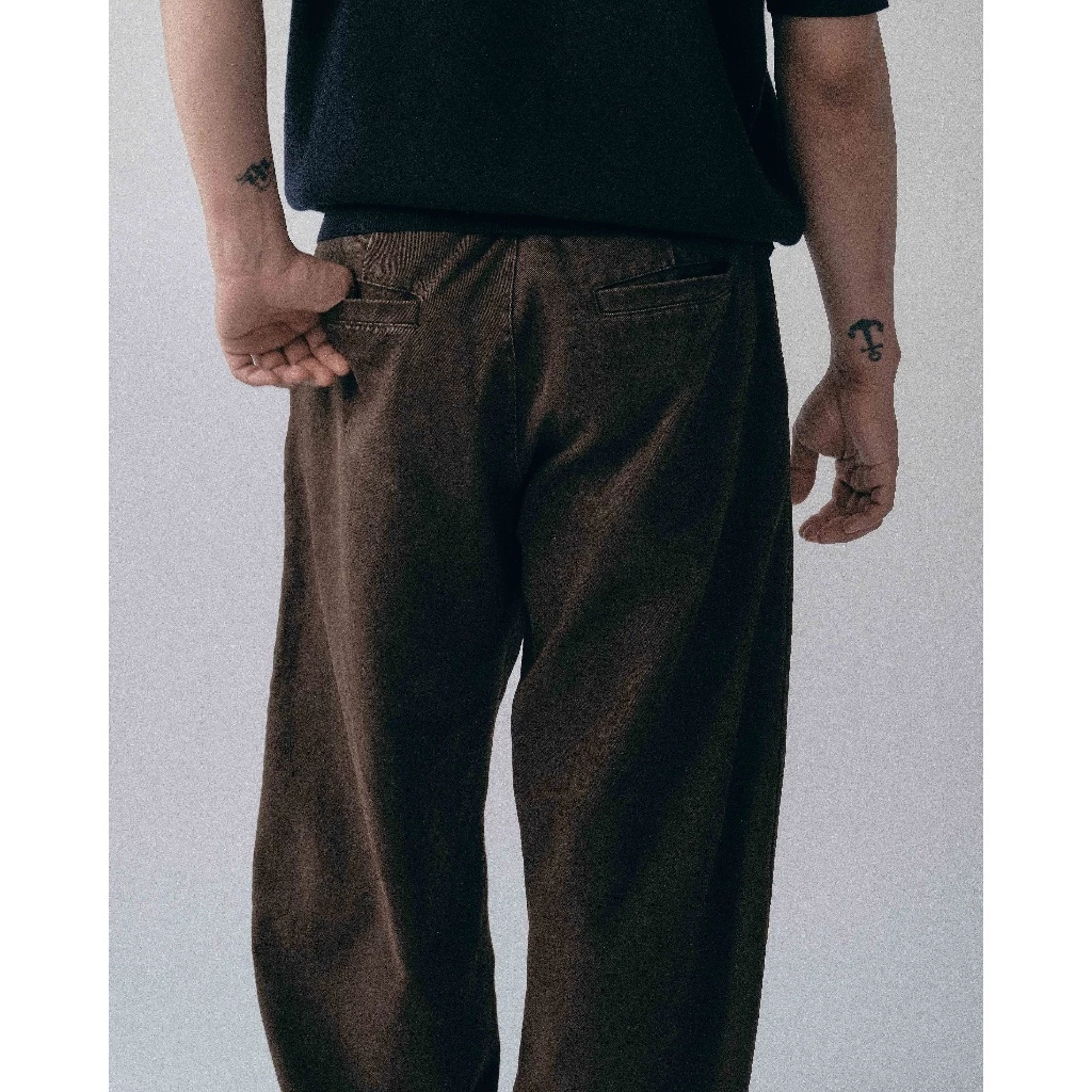 basé PANTS 06 - Quần Kaki Nâu Wash Form Ống Cong Barrel